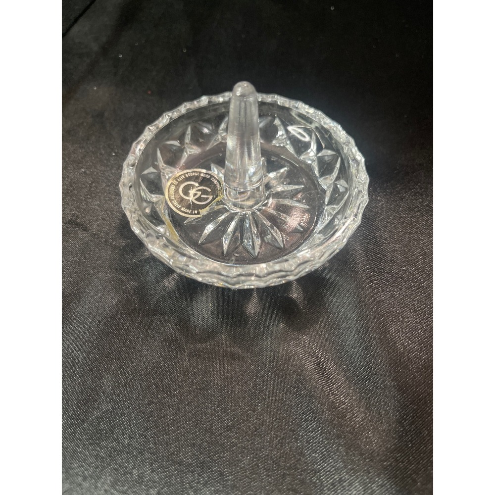 Vintage George Good Crystal Ring Holder Dish Sunburst Cut Glass Vanity Decor